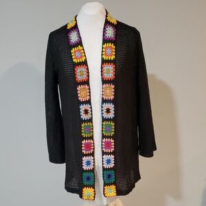 Rebellion Women's Size Small Granny Square Open Front Cardigan Black